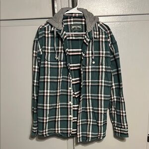 American Eagle Outfitters Green and Gray Casual Button Down Shirt